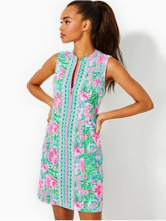 Lilly Pulitzer Sleeveless Luxletic Shift Dress, Amalfi Blue Golf Print, Size 6 - Picture 5 of 8